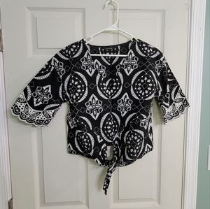 River Island Black Embroidery Print Tie, Crop Top Size 8 UK EUR 34